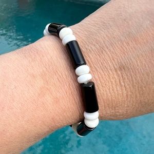 black obsidian and white jade bracelet - Handmade